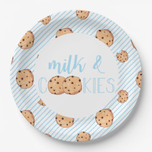 Milk and Cookies blue Birthday Party Paper Plate