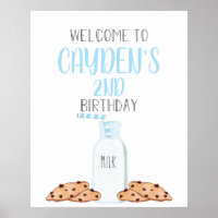 Milk and Cookies Blue Birthday Welcome Poster