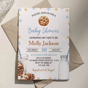 Milk And Cookies Boy Baby Shower Invitation 