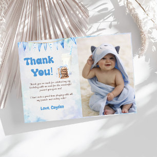 Milk And Cookies Boy Birthday Party Photo Thank You Card