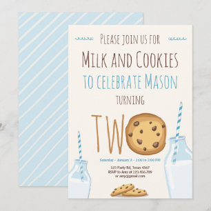 Milk and Cookies Boy Blue Second Birthday Invitation