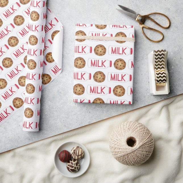 Milk and Cookies Chocolate Chip Cookie Milkman Wrapping Paper (Crafts)