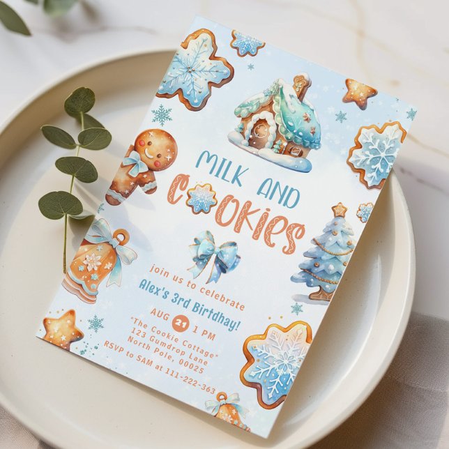Milk and Cookies Christmas boy birthday Invitation (Creator Uploaded)