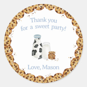 Milk and Cookies crumb Blue Birthday party favor Classic Round Sticker