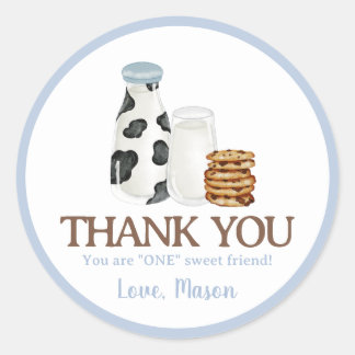 Milk and Cookies First Birthday party Guest Favour Classic Round Sticker