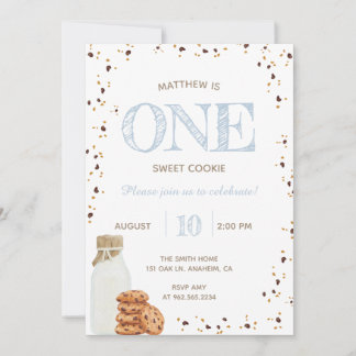 Milk and Cookies First Birthday party Invitation
