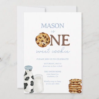 Milk and Cookies First Birthday party Invitation