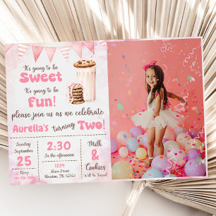 Milk And Cookies Girl 2nd Birthday Party Photo Invitation