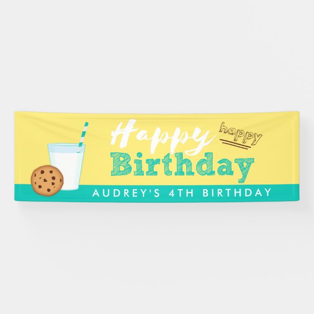 Milk and Cookies Happy Birthday Banner (Horizontal)
