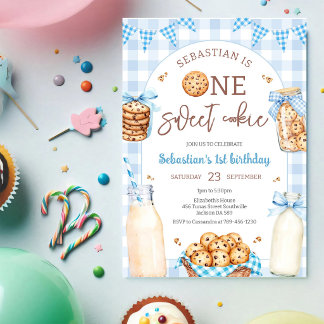 Milk and Cookies One Sweet Cookie 1st Birthday Invitation