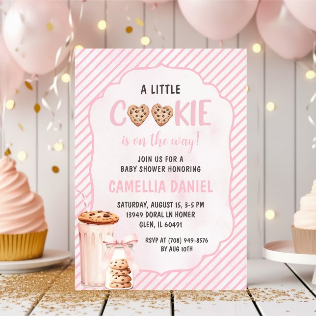 Milk and Cookies Pink Baby Girl Shower Party Invitation (Creator Uploaded)