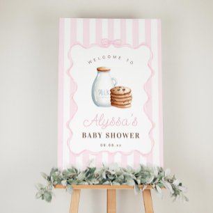 Milk and Cookies Pink Baby Shower Welcome Sign