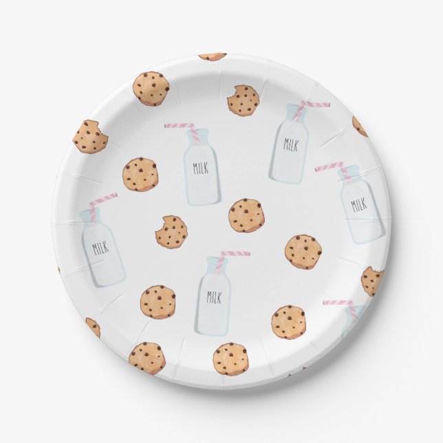 Milk and Cookies Pink Birthday Paper Plate (Front)
