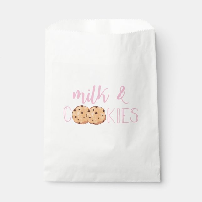 Milk and Cookies Pink Birthday Party Favour Bags (Front)