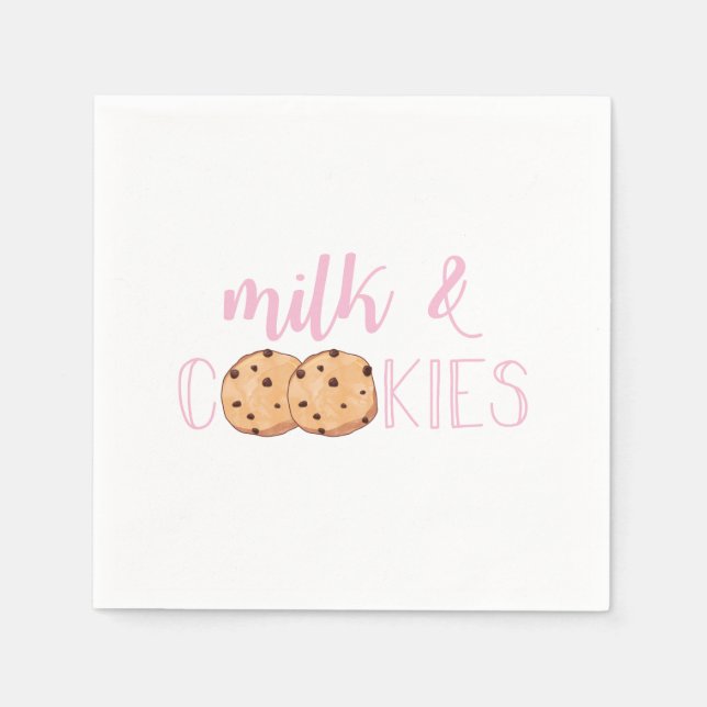 Milk and Cookies Pink Birthday Party Napkin (Front)