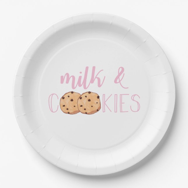 Milk and Cookies Pink Birthday Party Paper Plate (Front)