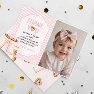 Milk and Cookies Pink Birthday Photo Thank You Card