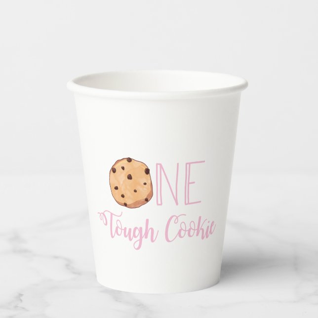 Milk and Cookies Pink One Tough Cookie Birthday Paper Cups (Front)
