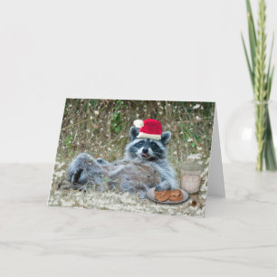 Milk and Cookies racoon Christmas Holiday Card