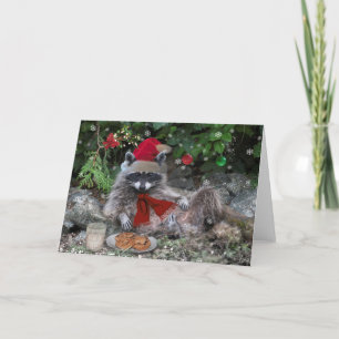 Milk and Cookies Racoon Christmas Holiday Card