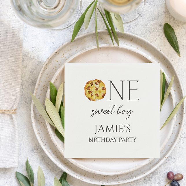Milk and Cookies Sweet One Boy Birthday Napkin (Milk And Cookies Sweet One Boy Birthday Napkin)