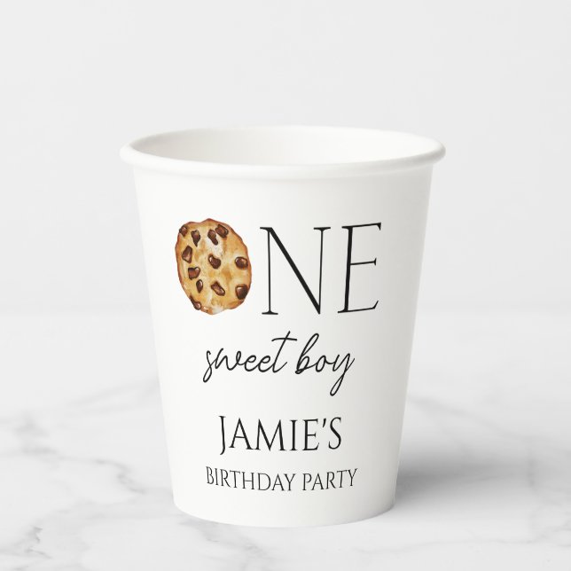 Milk and Cookies Sweet One Boy Birthday Paper Cups (Front)