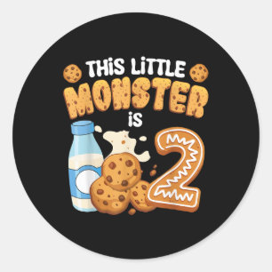Milk And Cookies This Little Monster Is 2 2nd Bday Classic Round Sticker