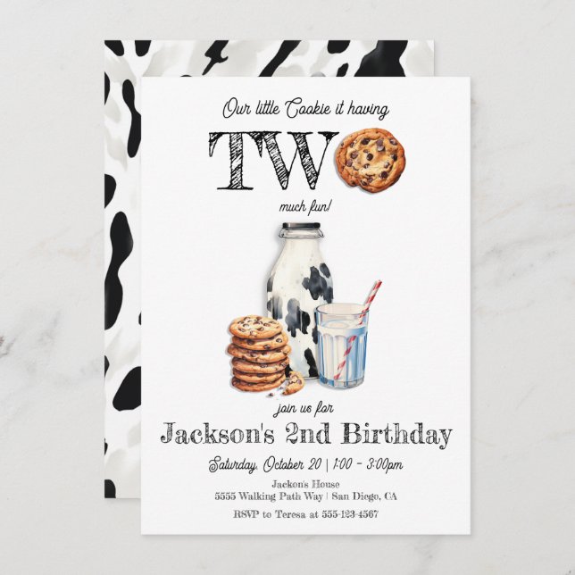Milk and Cookies Turning Two Birthday Party Invitation (Front/Back)