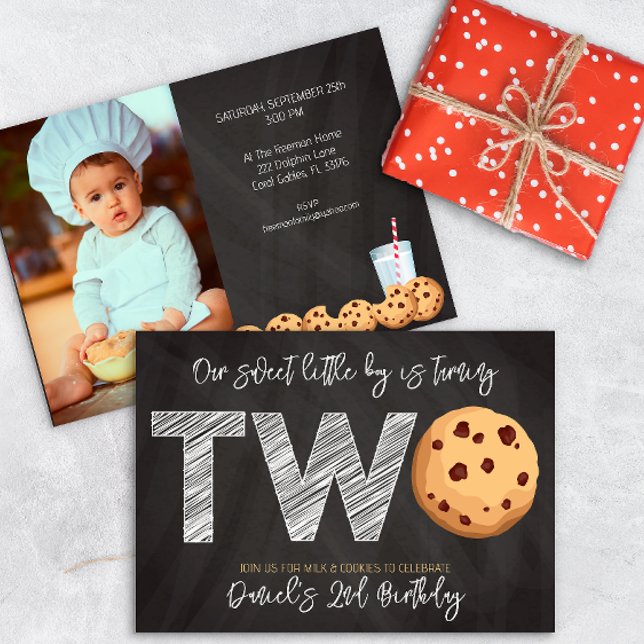 Milk and Cookies "Two Sweet" 2nd Birthday Photo In Invitation (Creator Uploaded)