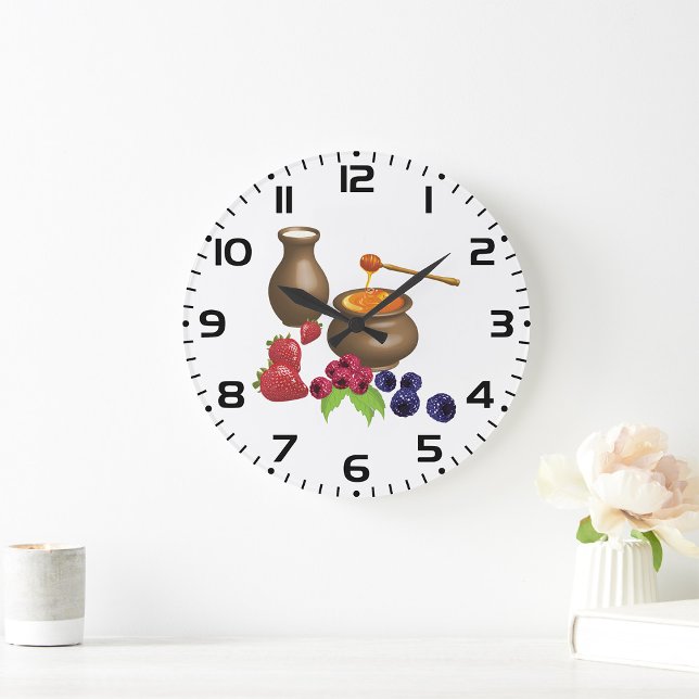 Milk and Honey with Berries Rustic Food Large Clock (Creator Uploaded)