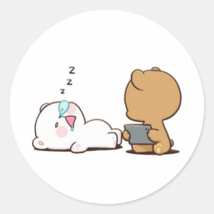 Milk and Mocha Bear Sleeping Classic Round Sticker