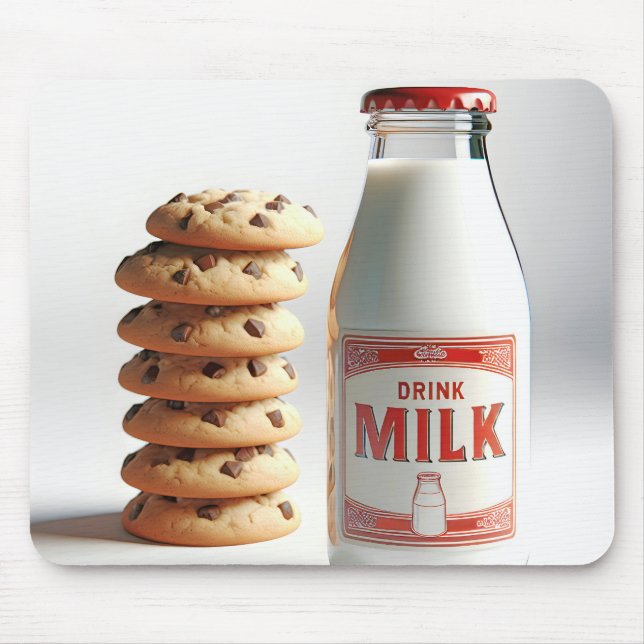 Milk Bottle and Chocolate Chip Cookies Mouse Mat (Front)