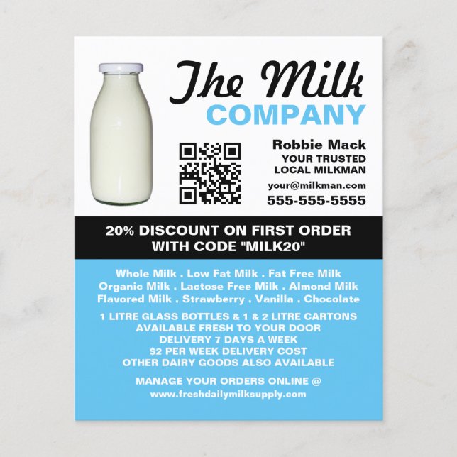 Milk Bottle Design, Milkman/Woman Delivery Flyer (Front)