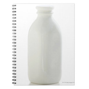 Milk bottle on white background notebook