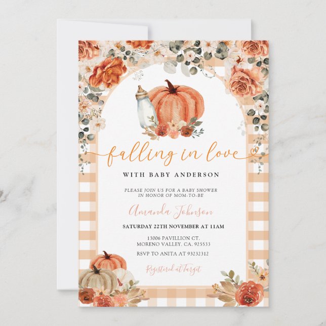 Milk Bottle Pumpkin Falling In LoveBaby Shower Invitation (Front)