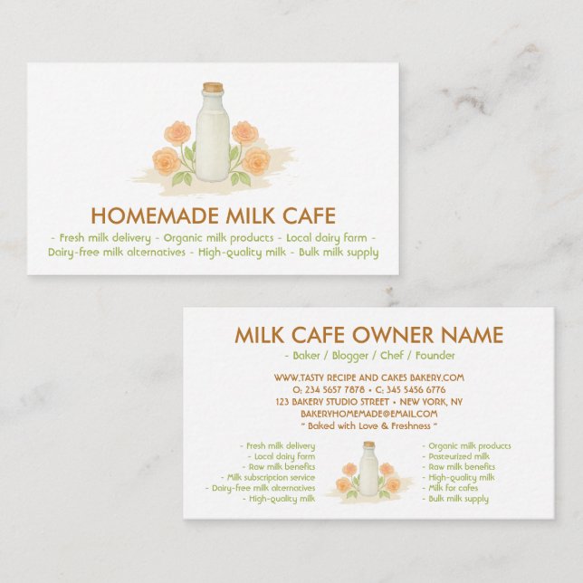 Milk Bottle Watercolor Floral Business Card (Front/Back)