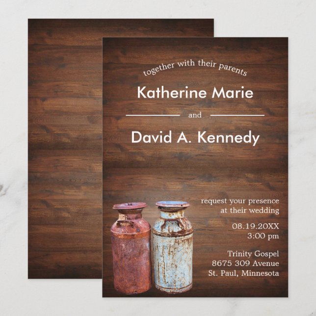 Milk Cans Country Wedding Rustic Old Farm Budget Invitation (Front/Back)