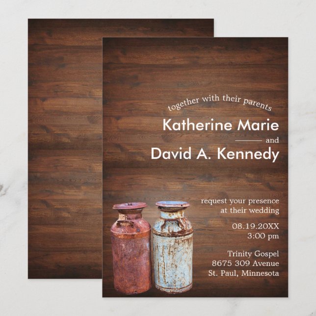Milk Cans Country Wedding Rustic Old Farm Budget Invitation (Front/Back)