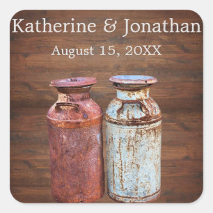 Milk Cans Country Wedding Rustic Old Farm Budget Square Sticker