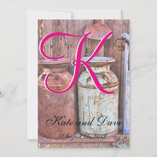 Milk Cans Vintage Metal Rustic Antique Monogram Invitation (Front)