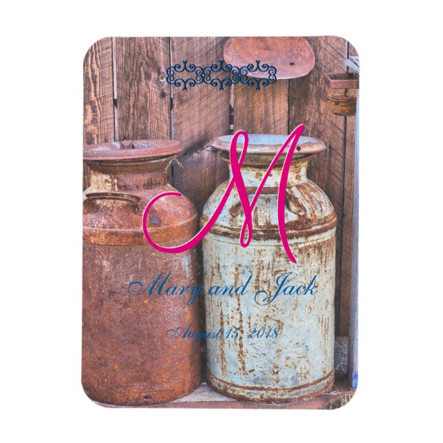 Milk Cans Vintage Metal Rustic Antique Monogram Magnet (Vertical)