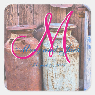 Milk Cans Vintage Metal Rustic Antique Monogram Square Sticker
