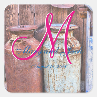 Milk Cans Vintage Metal Rustic Antique Monogram Square Sticker