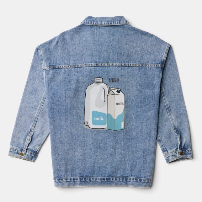 Milk cartoon illustration denim jacket (Back)