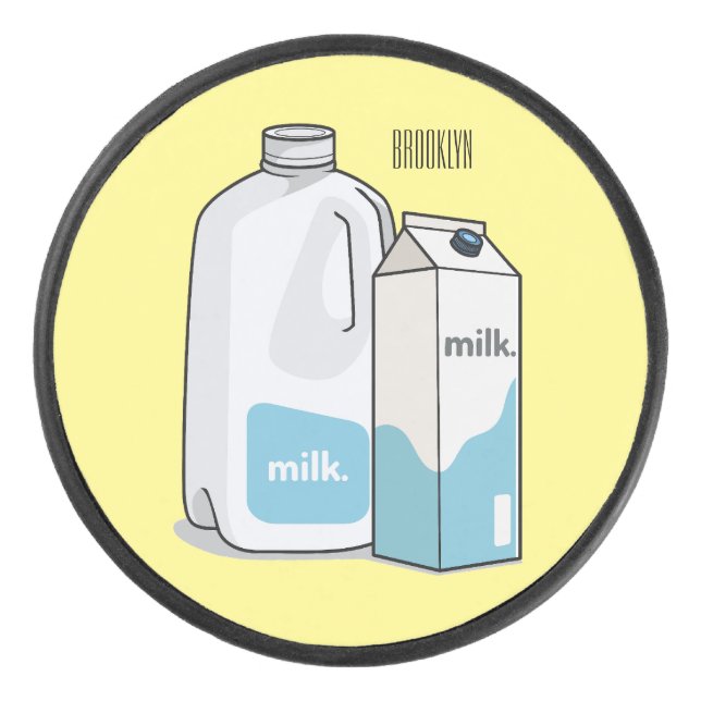 Milk cartoon illustration hockey puck (Front)