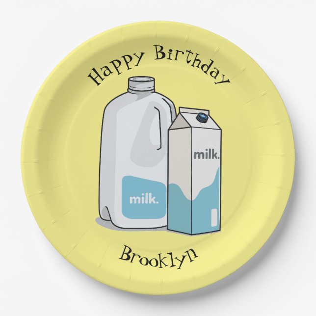 Milk cartoon illustration paper plate (Front)