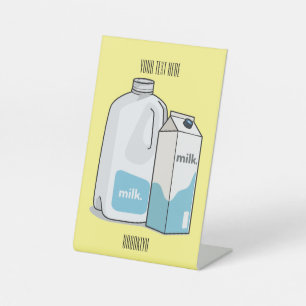 Milk cartoon illustration pedestal sign