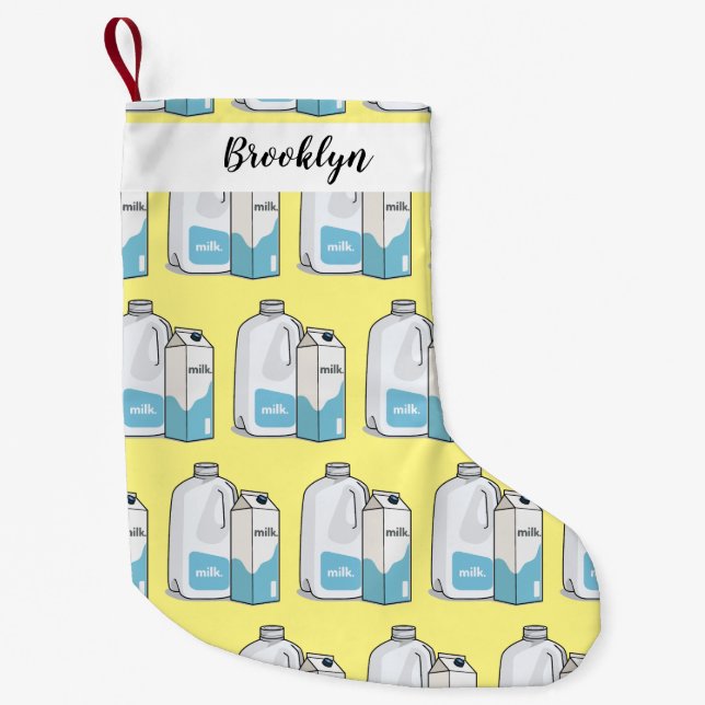 Milk cartoon illustration small christmas stocking (Front)