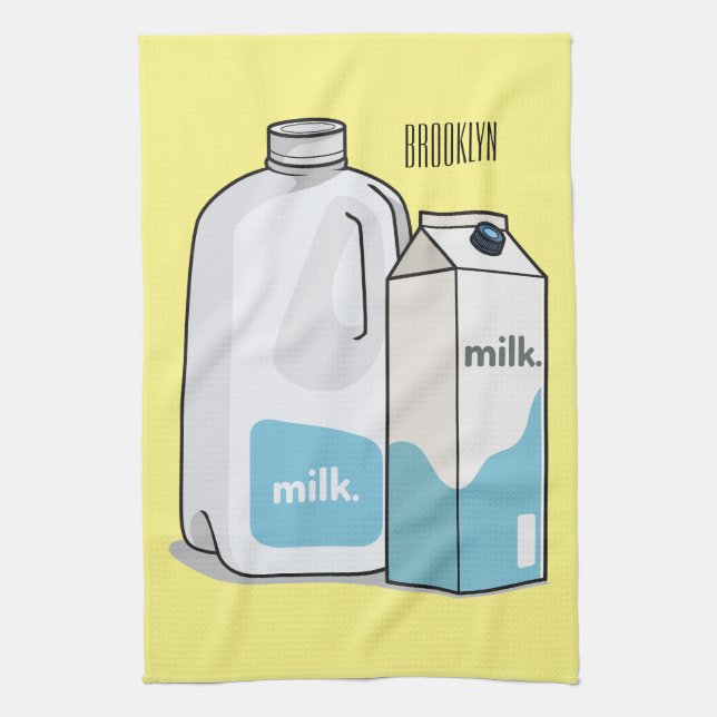 Milk cartoon illustration tea towel (Vertical)