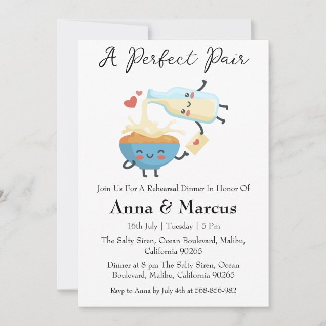 Milk & Cereal a perfect pair bridal dinner Invitation (Front)